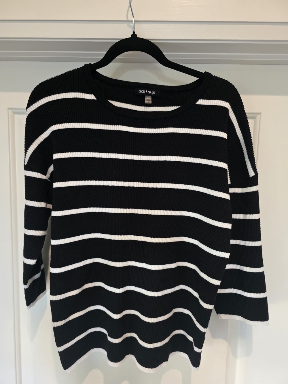 Cable & Gauge Black & White Striped Crewneck Sweater